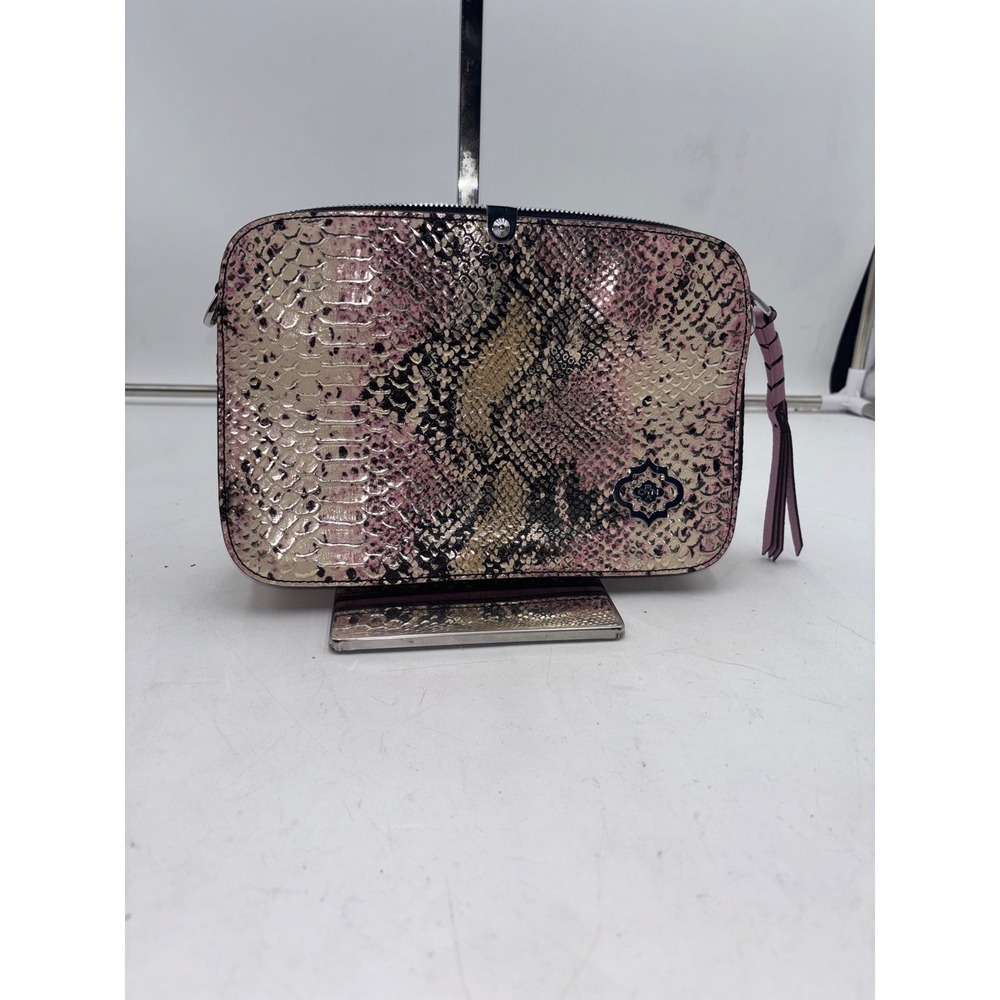 OrYANY Pink Snakeskin Embossed Crossbody Bag Tassel Detail